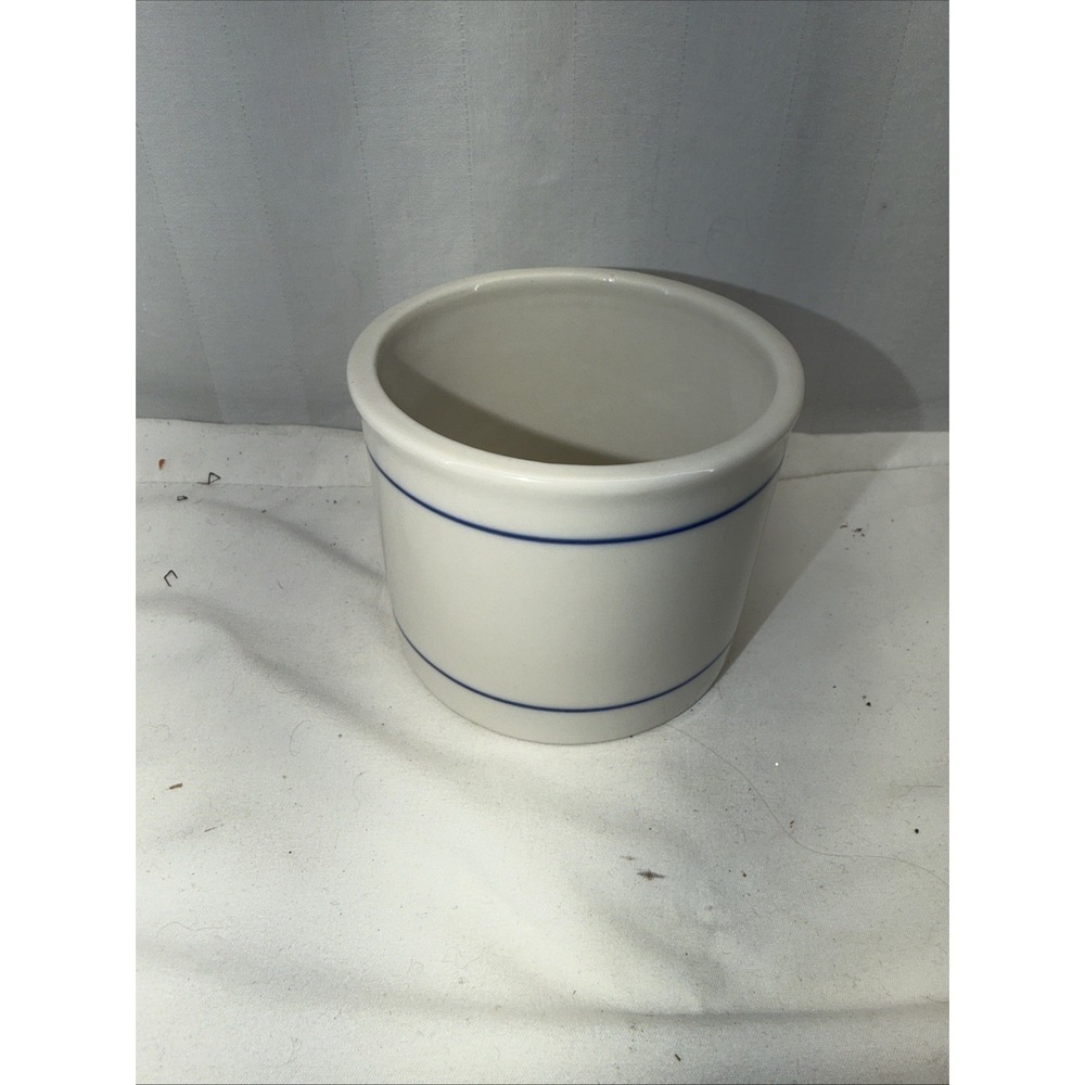 Vintage Norpro French Butter Keeper White With Blue Stripes